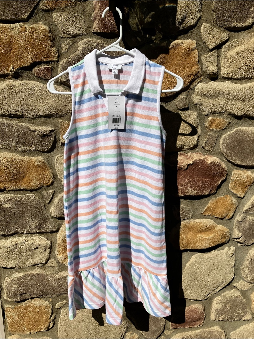 crown & ivy Girls Sleeveless Polo Dress in Pastel Stripe